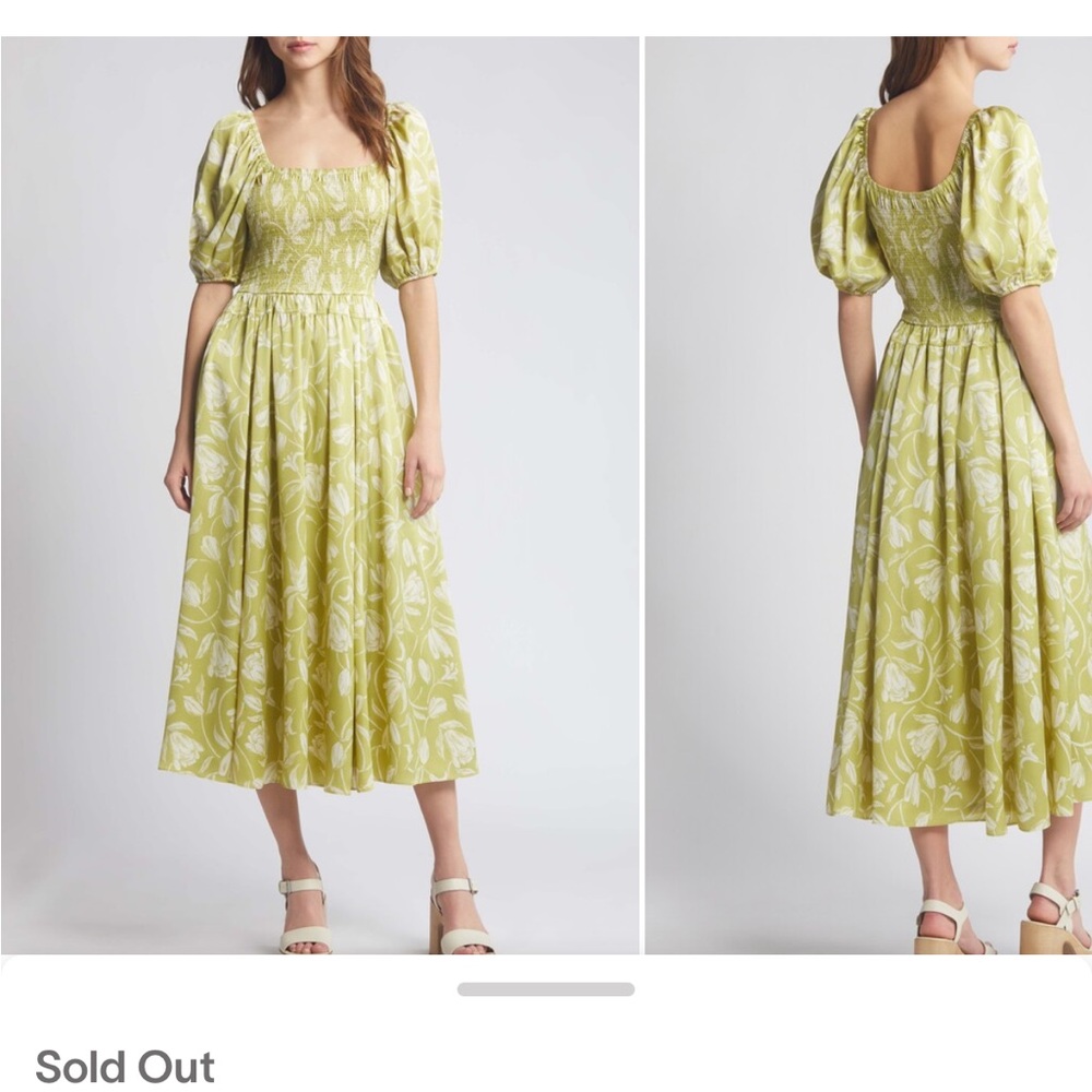 Moon River Light Green Floral Midi Dress